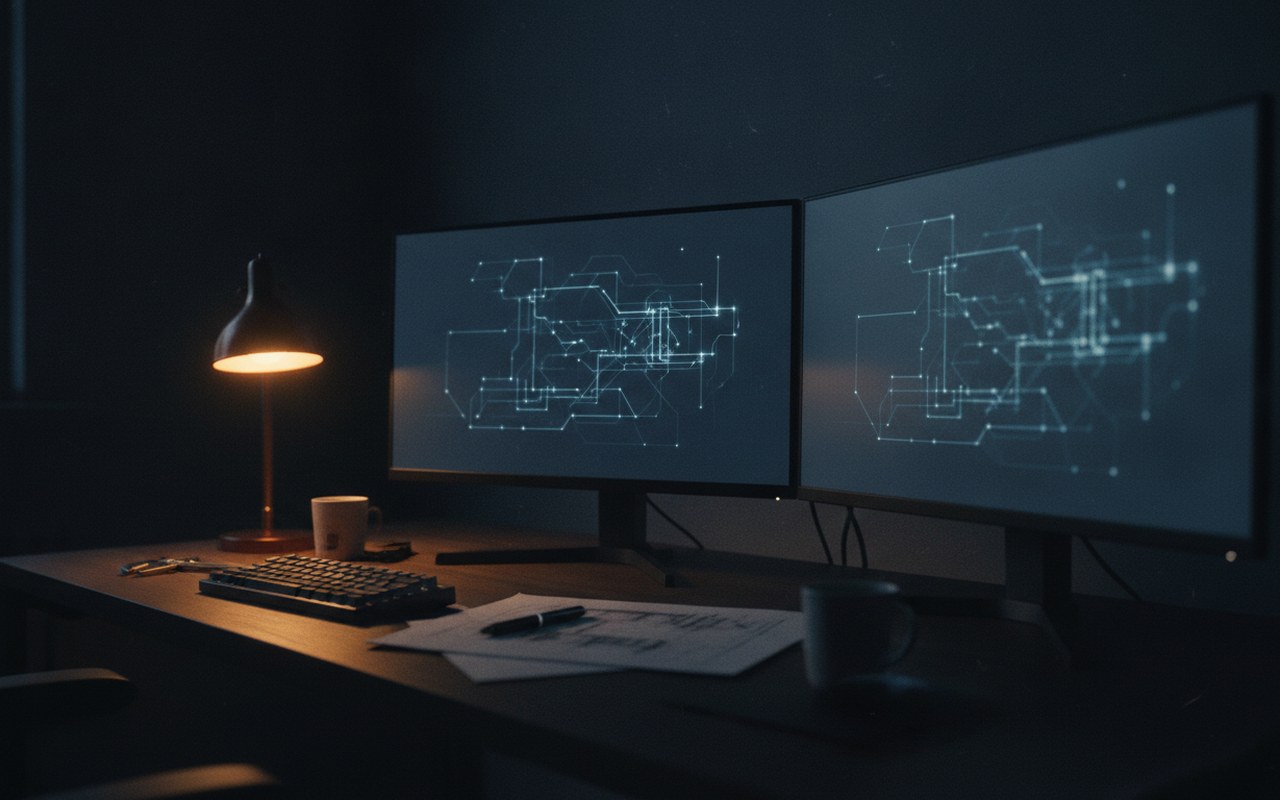 Stanowisko projektanta z dwoma monitorami